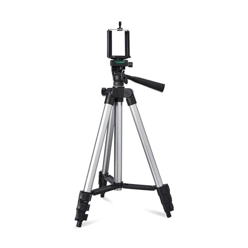 3110 Aluminium Lightweight Tripod with Mobile Phone Holder Mount And Carry Bag for All Smartphone, GoPro, Cameras (Silver)